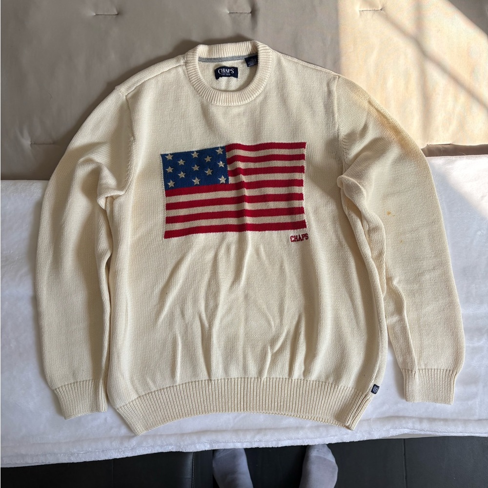Chaps Ivory Sweater with Flag Design